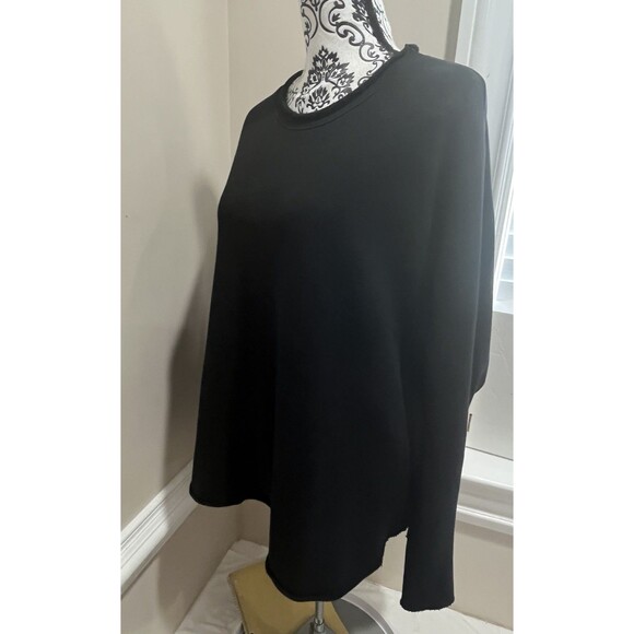 Frank & Eileen Anna Long Sleeve Triple Fleece Capelet Top Med Black Minimalist - Picture 9 of 15
